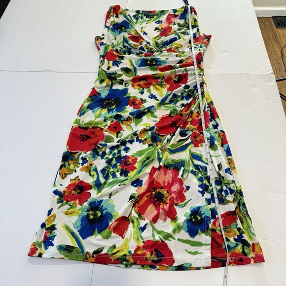 Ralph Lauren Colorful Floral Faux Wrap Stretch Sleeveless Sheath Dress Size 6 - Picture 8 of 11